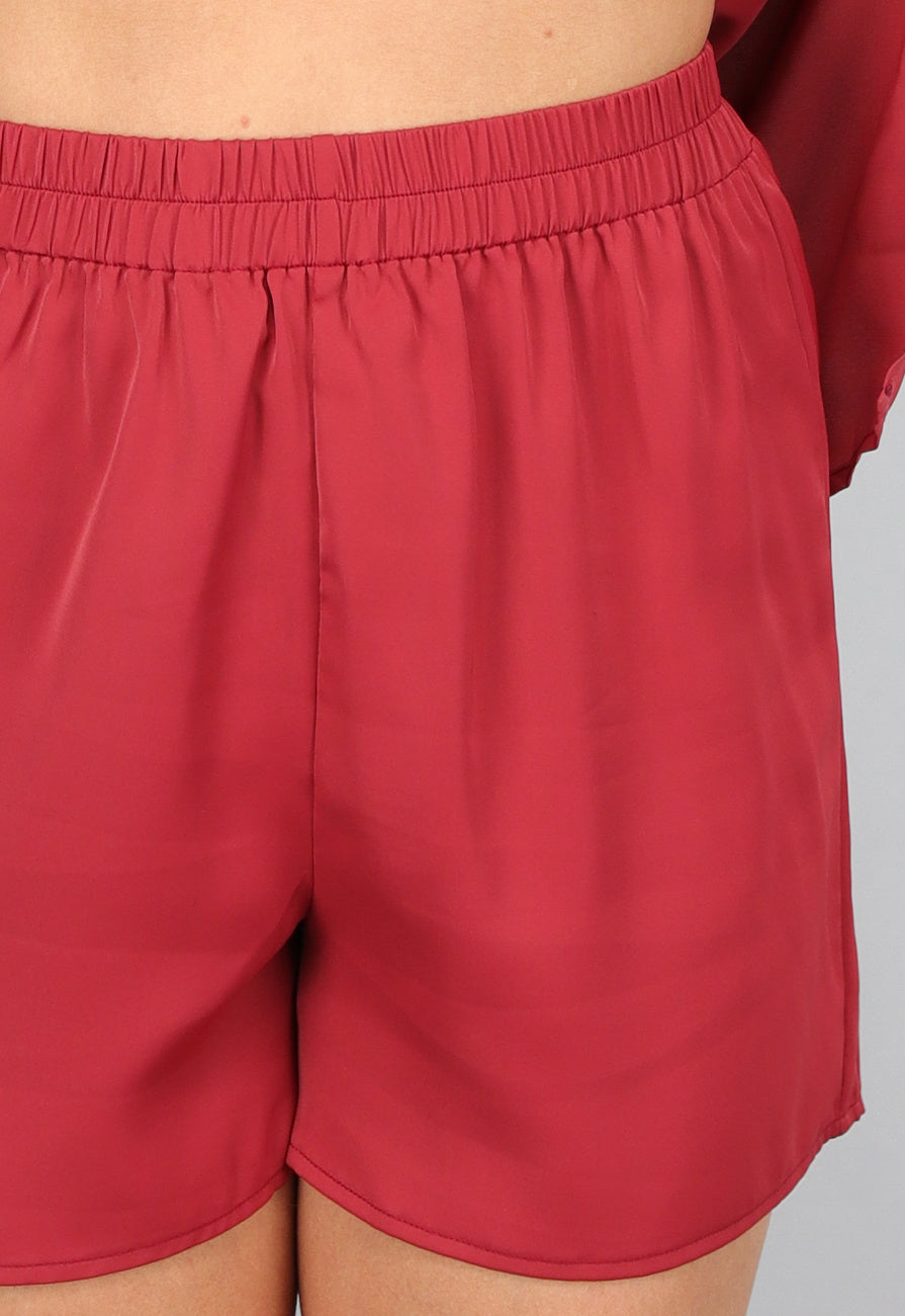 Roestbruine Lange Blouse met Broekje en Tailleband