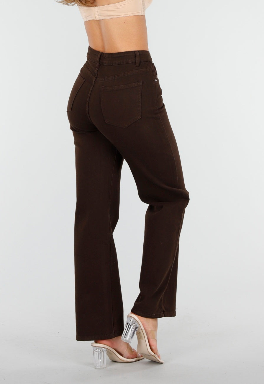 Bruine  Stretch Jeans met Rechte Pijpen