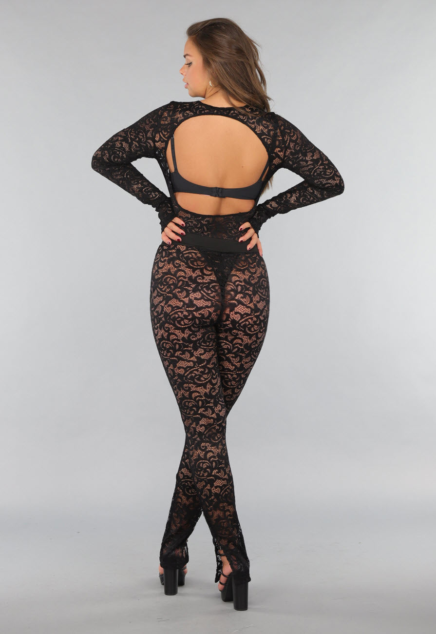 Kanten Two Piece met Bodysuit en Split Legging