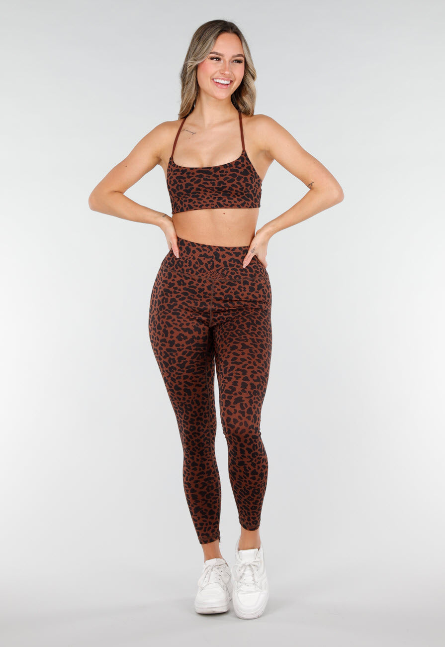 Bruine High Waist Sportlegging met Panterprint
