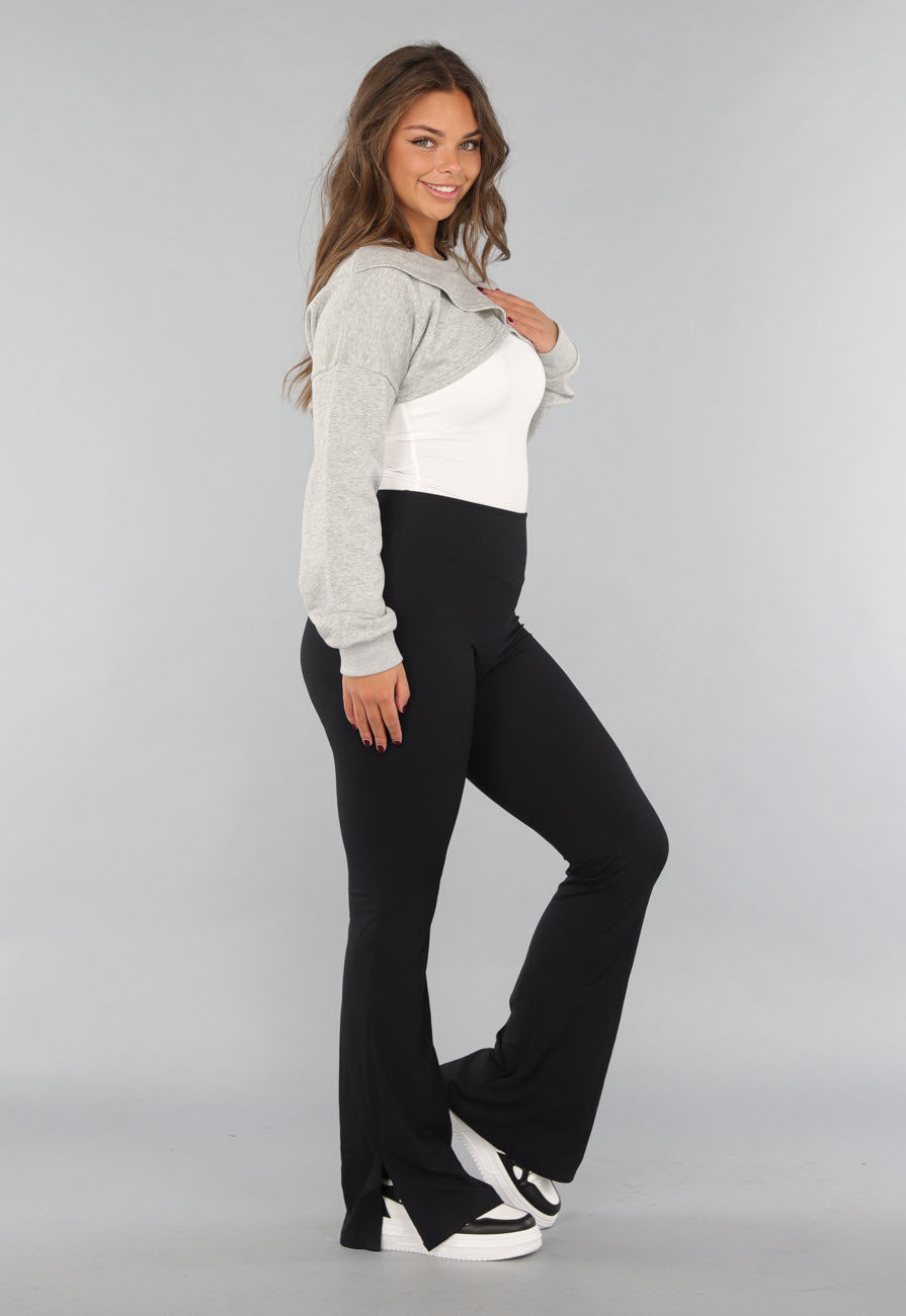 Grijze Cropped Trui met Overslag Look