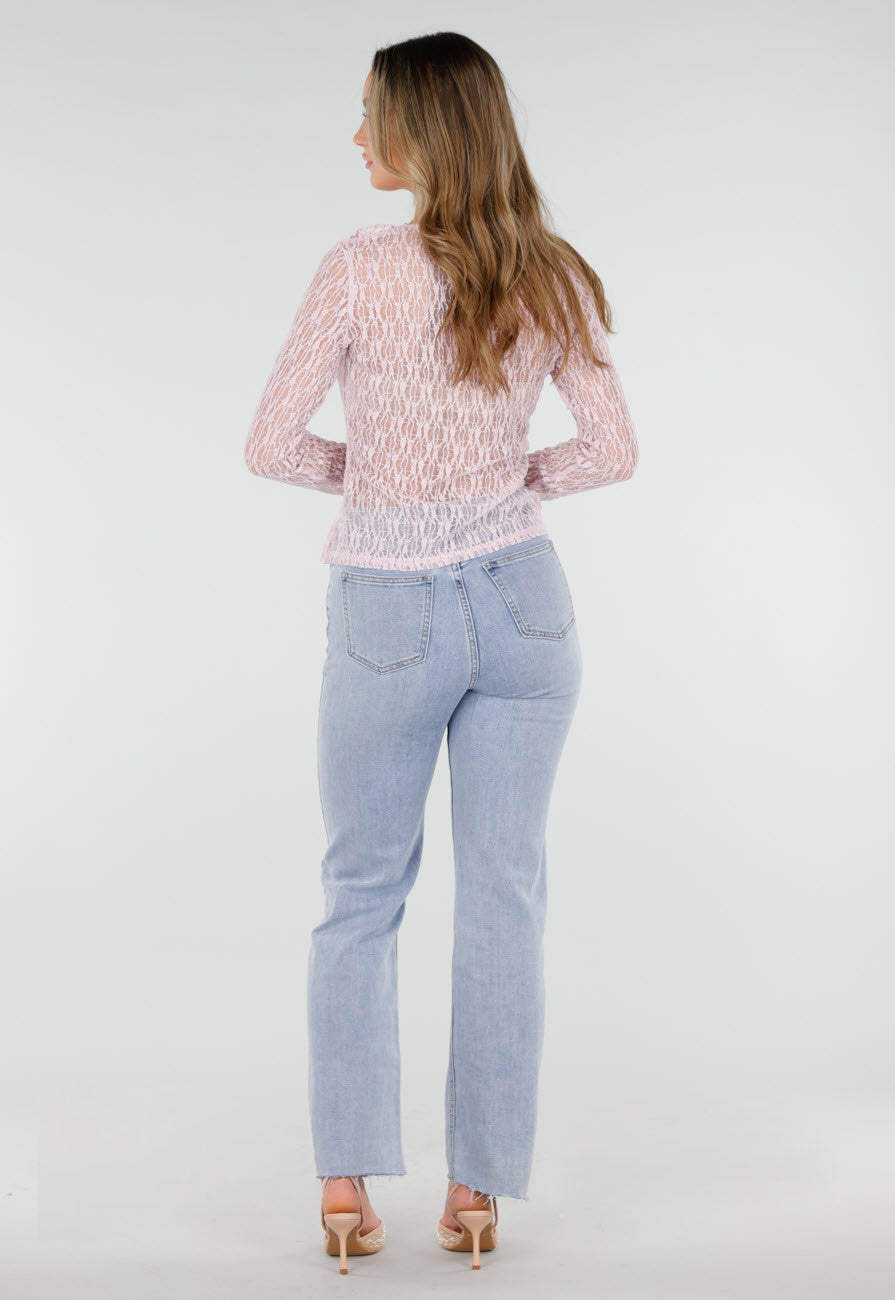 Lichtroze Kanten Top met Ruches en Stretch