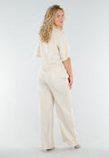 Beige Linnenlook Set met Rechte Broek en Blazer Top
