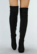 Suède-Look Overknee Laarzen met Hak Zwart