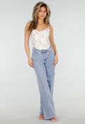 Lichtblauwe Denim Wide Leg Jeans met Rechte Pijpen en Stretch