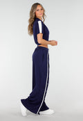 Donkerblauwe Two-Piece Set met Vestje en Wijde Pijpen