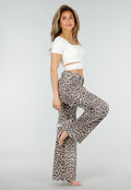 Beige Leopard Denim Jeans met Wide Leg en Steekzakken