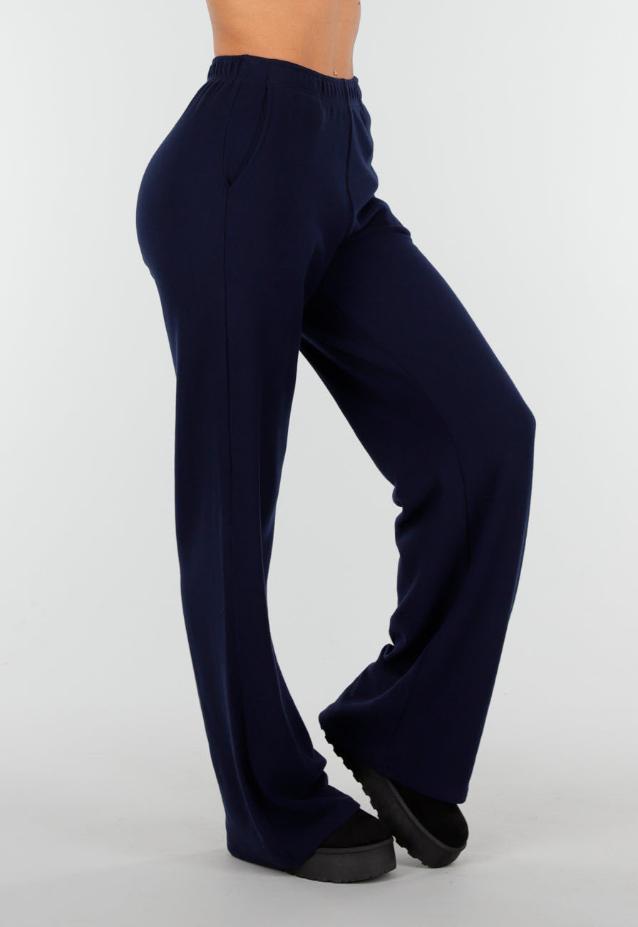 Navy Zachte Stretch Broek met Rechte Pijpen