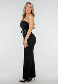 Zwarte Strapless Jumpsuit met Gespen en Rechte Pijpen
