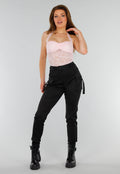 Roze Kanten Stretch Haltertop met Striksluiting