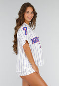 Wit Gestreept Stretchset met Sportprint en Knoopsluiting