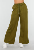 Olijfgroene Wijde Broek met Hoge Taille en Trekkoord