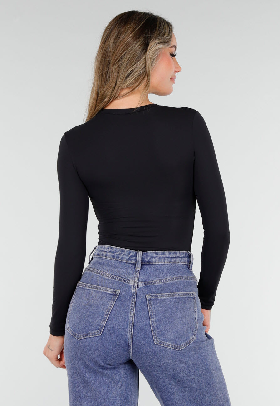 Zwarte Basic Stretch Top met Lange Mouwen