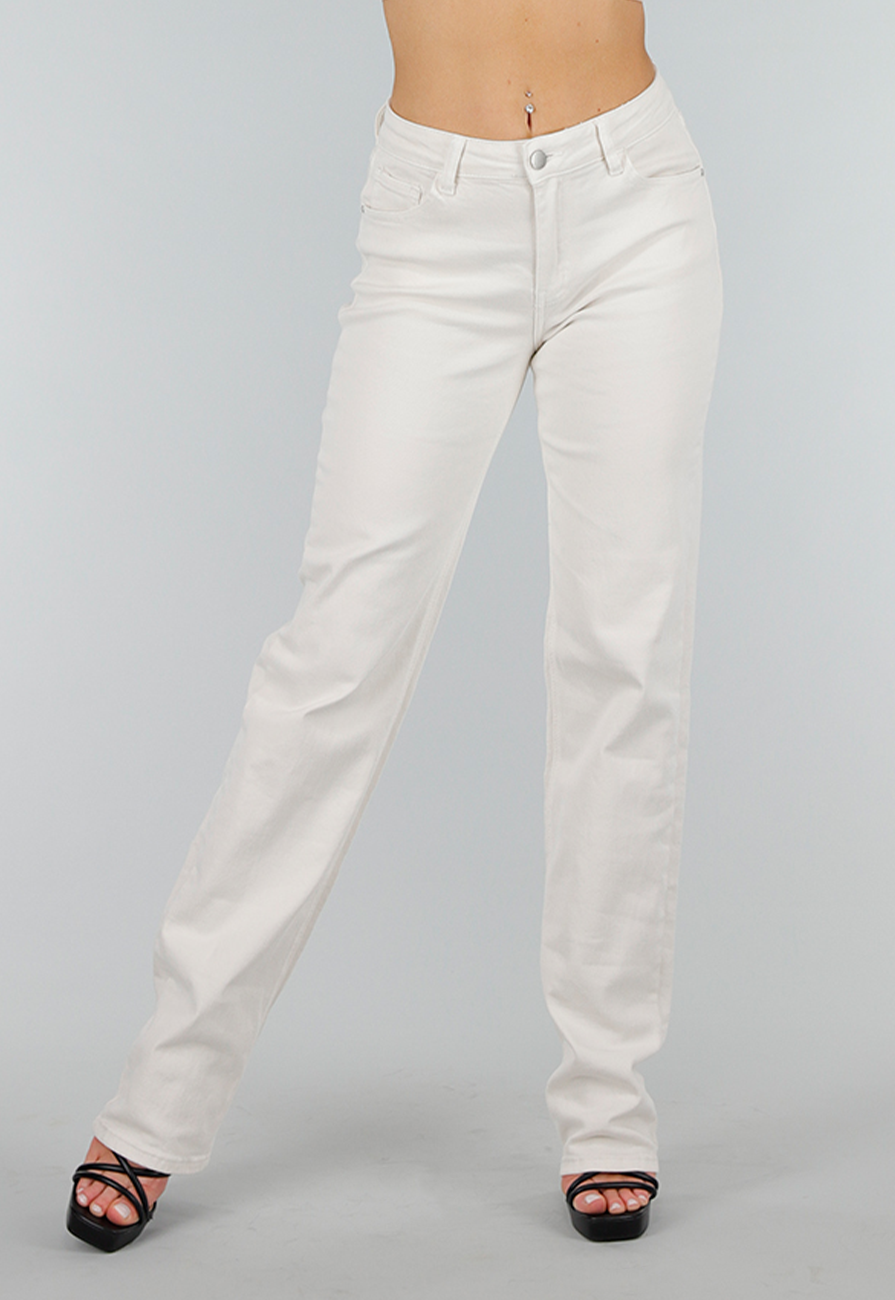 Offwhite Jeansbroek in Tall Fit met Stretch,  Straight Leg en Mid Waist
