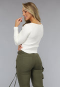 Longsleeve Rib Top in Gebroken Wit