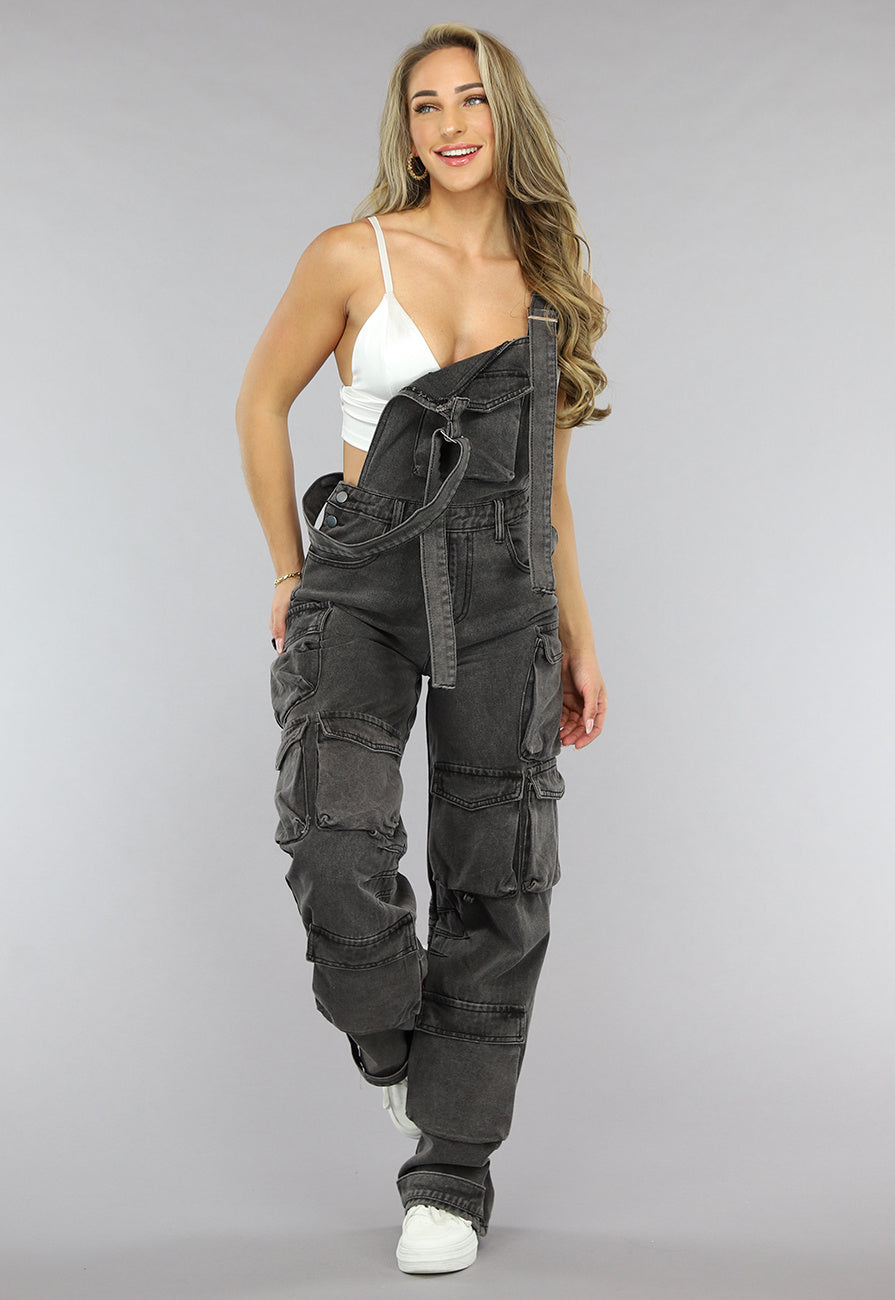Grijze Wide Leg Cargo Tuinbroek