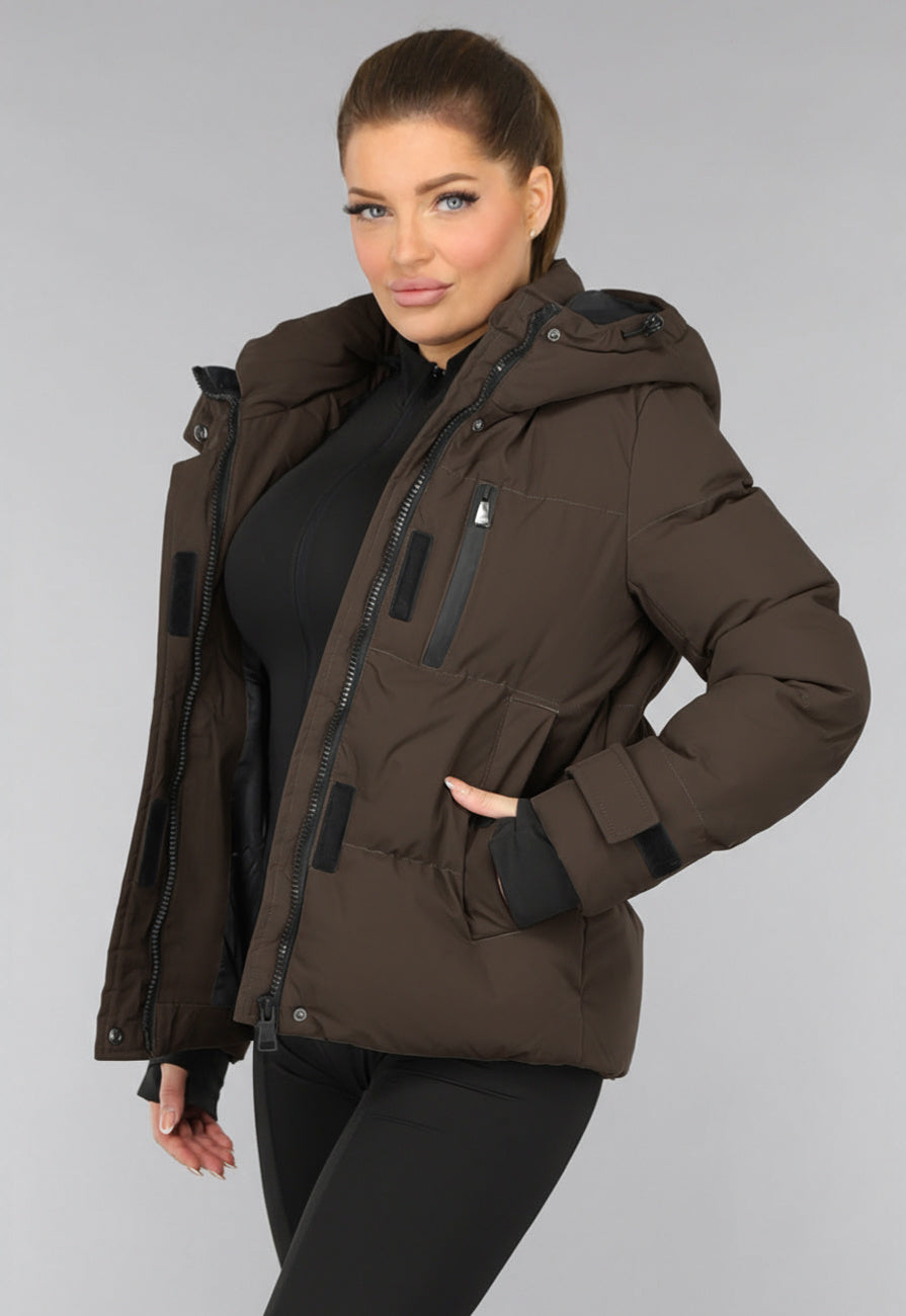 Korte Bruine Winterjas met Capuchon