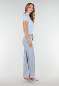 Lichtblauwe Stretch Top met Col en Korte Mouwen
