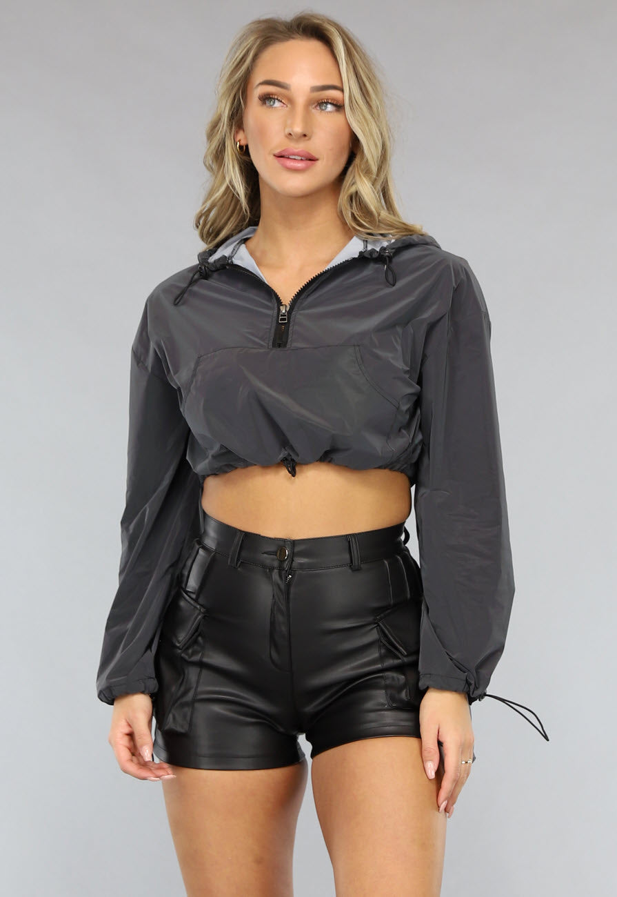 Reflecterend Cropped Windjack met Capuchon