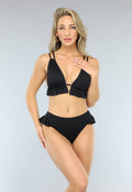 Zwarte Bikini Top met Ruches en Uitneembare Pads