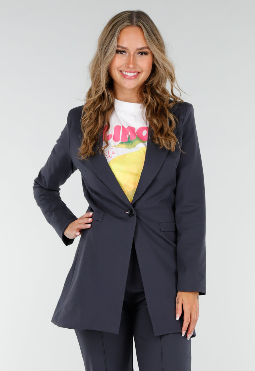Antraciet Halflange Stretch Blazer