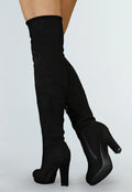 Suède-Look Overknee Laarzen met Hak Zwart