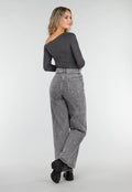 Redial Jeans  Grijze Wide Leg Stretch Jeans met Hoge Taille en Strikceintuur