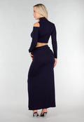 Navy Two Piece Set met Cut Out Top en Maxi Rok