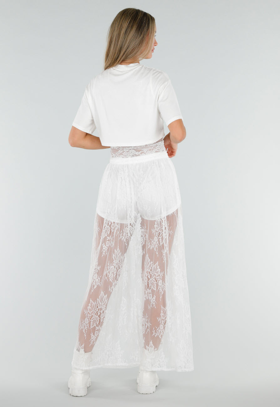 Witte Crop Top met Korte Mouwen en Vaste Kanten Rand