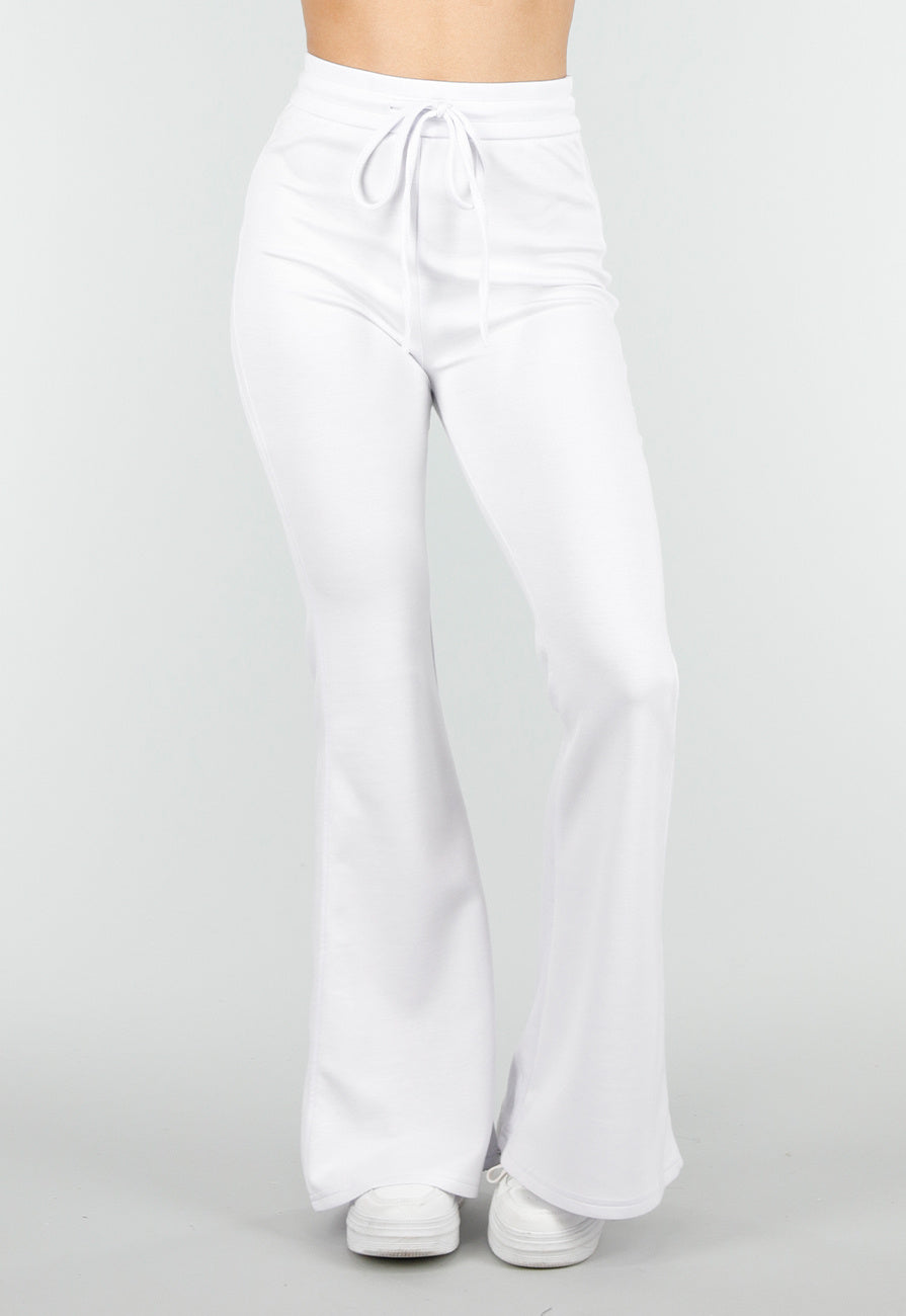 Witte Joggingbroek met Flared Pijpen en Elastische Taille
