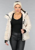 Korte Beige Winterjas met Duimgaten