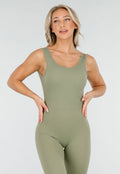 Groene Scrunch Jumpsuit met Lage Rug en Flared Pijpen