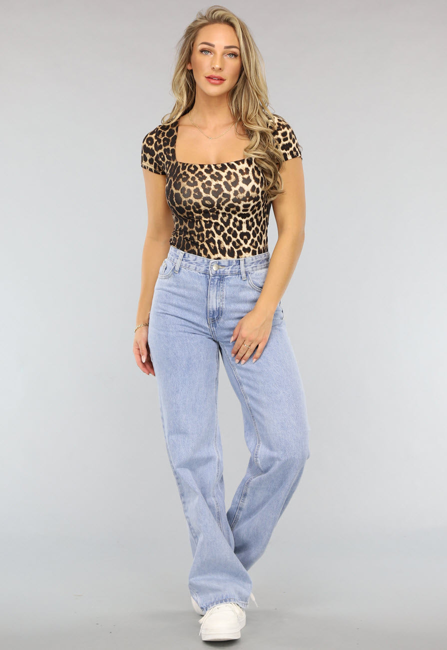 Korte Mouwen T-Shirt met Luipaard Print