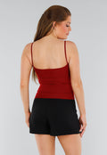 Rood Hemdtopje met Stretch, Cups en Vierkante Hals