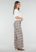 Beige Geruite Pantalon Straight Leg