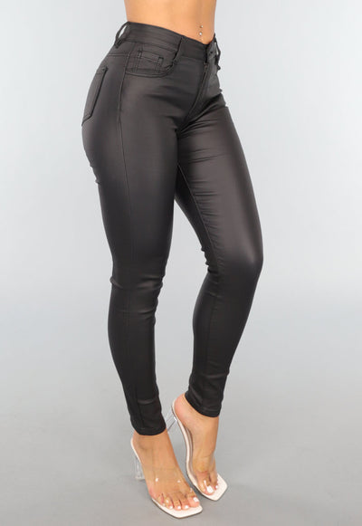 Redial Jeans  Zwarte Lederlook Skinny Jeans