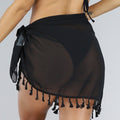 Kort Zwart Cover Up Omslagrokje met Fringe