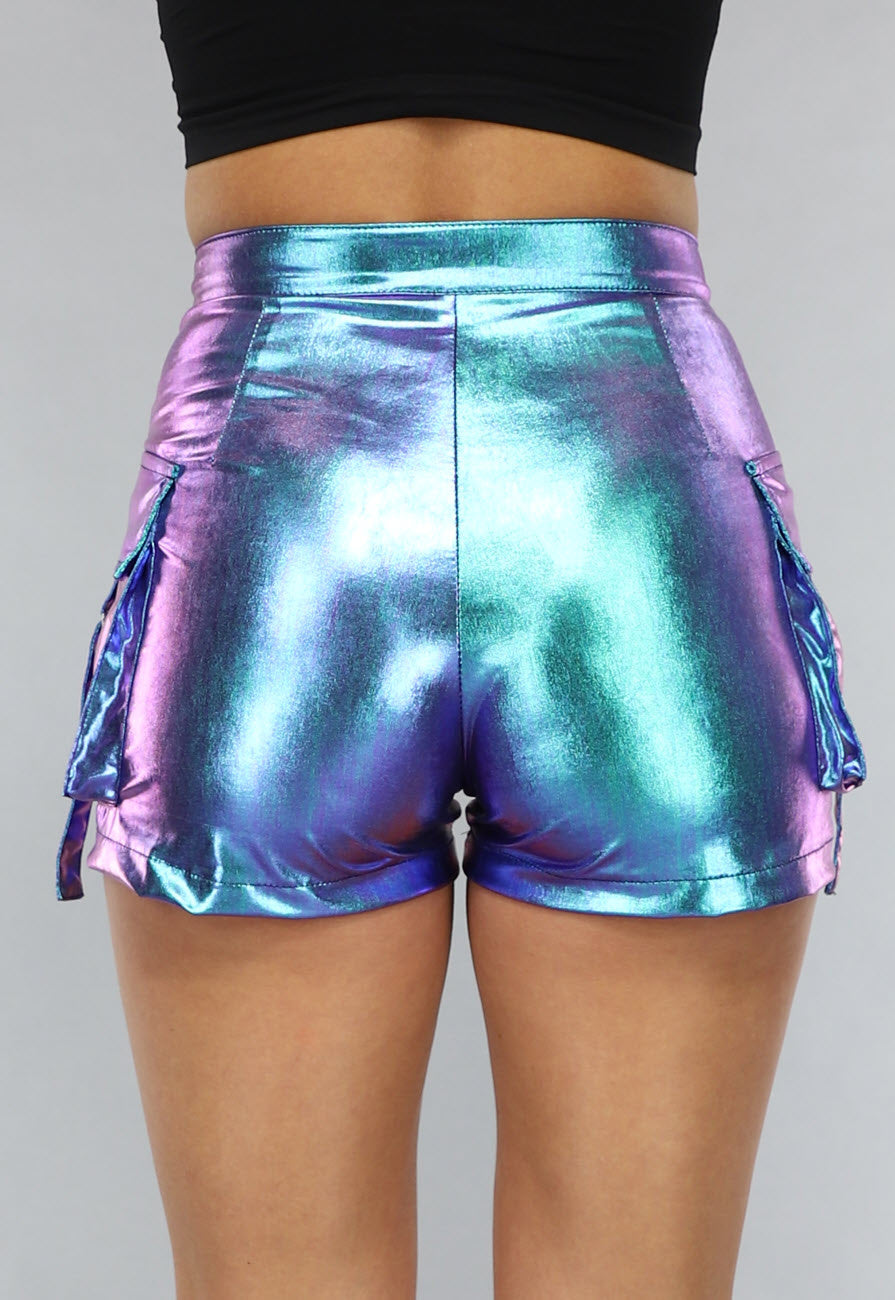 Turquoise Holografische Cargo Short