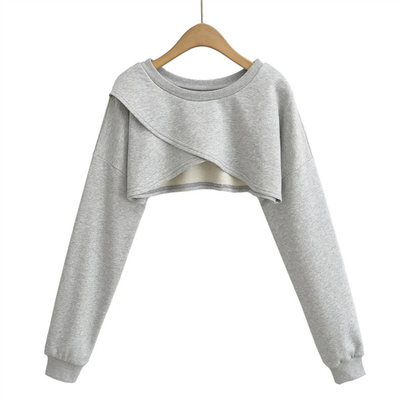 Grijze Cropped Trui met Overslag Look