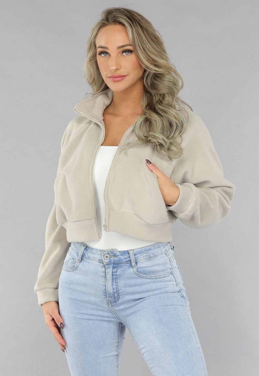 Cropped Fleece Vest met Hoge Kraag