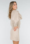 Beige Twee-Delige Set met Gebreid Vest en Rok