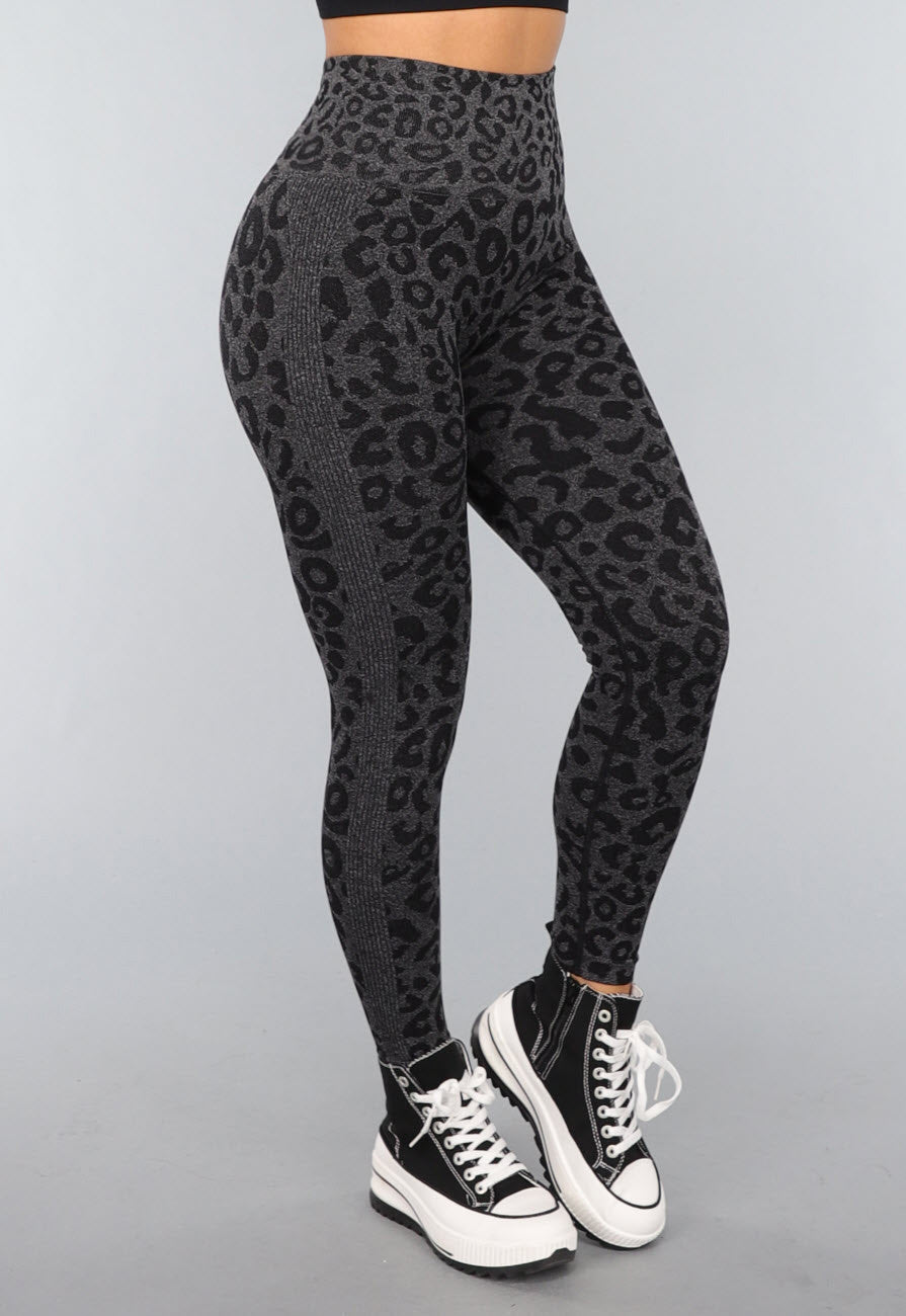 Zwarte Panterprint Gym Legging met Stretch