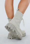 Beige Veterlaarzen met Grove Zool en Ritssluiting