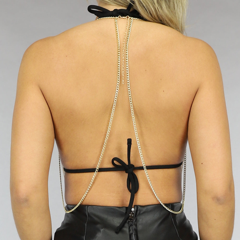 Goudkleurige Layered Bodychain met Oorbellen