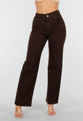Bruine  Stretch Jeans met Rechte Pijpen