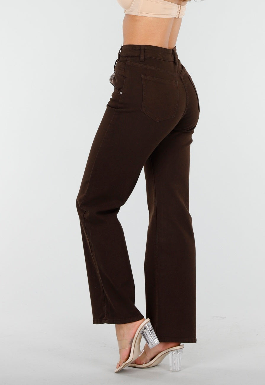 Bruine  Stretch Jeans met Rechte Pijpen