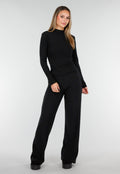 Zwarte Zachte Stretch Top met Col en Lange Mouwen