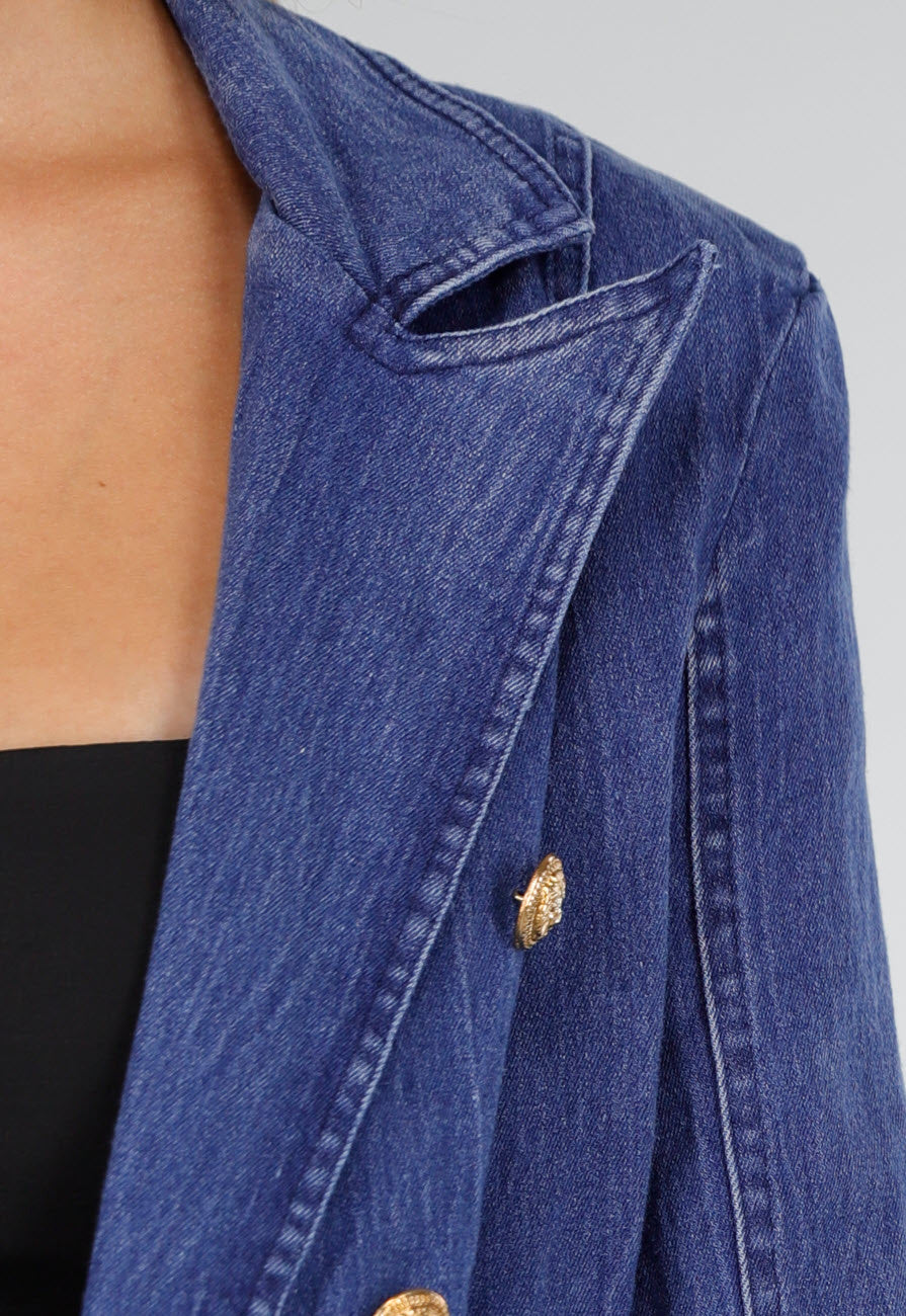 Donkerblauwe Jeans Blazer met Buttons