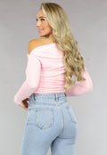 Lichtroze Geplooide Stretch Top met Lange Mouwen