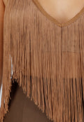 Bruine Fringe Haltertop met Open Rug